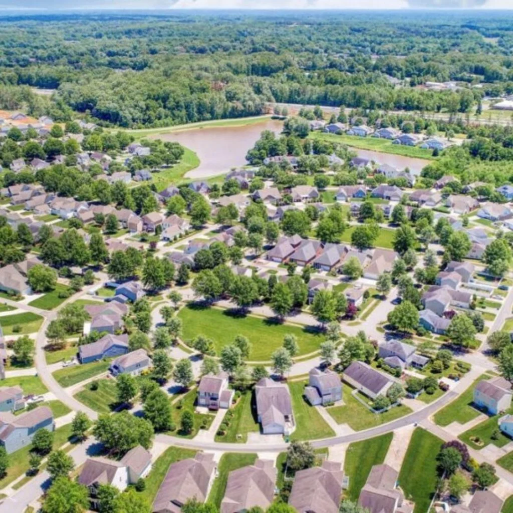 [An aerial photo of a neighborhood]